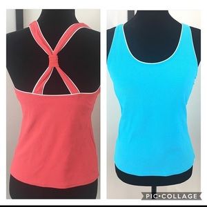 (Set of 2) Lands End Swim Tops Blue and Coral